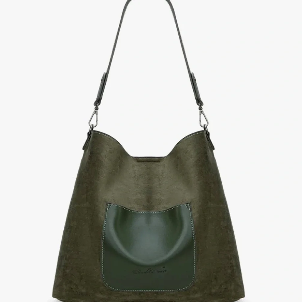 Fringe Suede Shoulder Bag in Olive Green